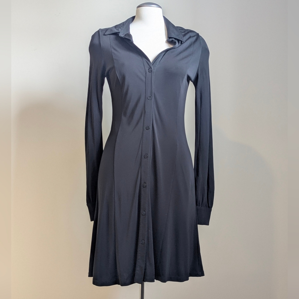 Theory Black Button-Front Shirt Dress
